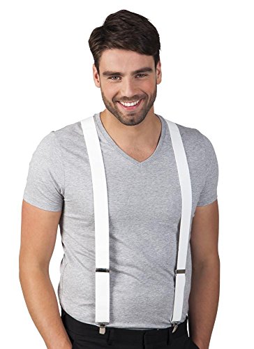 shoperama Hosenträger breit elastisch längenverstellbar Y-Form Damen Herren Gangster Clown Pantomime, Farbe:Weiß von shoperama