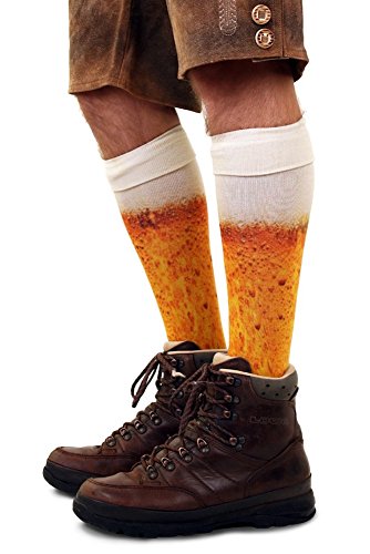 Kniestrümpfe mit Bier Druck Socken Herren Damen Strümpfe Karneval Verkleidung Party lustig Oktoberfest, Größe:43-46 von shoperama