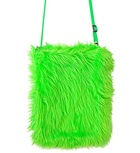 shoperama Neon Kunstfell Tasche bei UV-Licht leuchtend 70er 80er 90er Jahre Handtasche, Farbe:Grün von shoperama