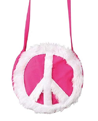 Runde Hippie Schulter-Tasche mit Peace-Zeichen 70er Jahre Flower Power Woodstock Handtasche, Farbe:Pink von shoperama