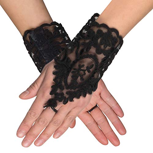 shoperama Schwarze Hand-Stulpen aus Spitze mit Fingerschlaufe Gothic fingerlose Handschuhe Vampirin Evil Queen von shoperama