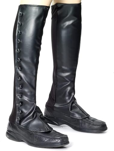 shoperama Schwarze Steampunk Gamaschen in Leder-Optik Herren Stiefelstulpen mit Gummi Überziehstiefel Beinstulpen von shoperama