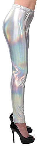 shoperama Space Leggings mit irisierendem Metallic-Schimmer Damen Hose 80er 90er Jahre Kostüm-Zubehör, Größe:L/XL von shoperama