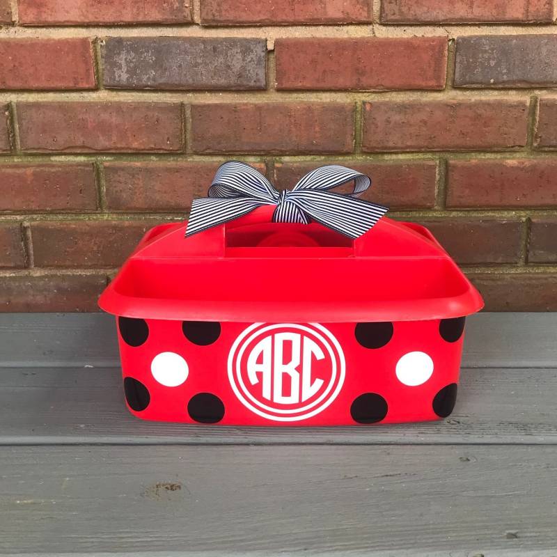 Personalisierte Rote Duschablage Mit Polka Dots Initialen; Abschlussgeschenk Und Geschenk Für Lehrer; Bastel-Organizer Alle Mädchen; 8 Farben von shopeverygift