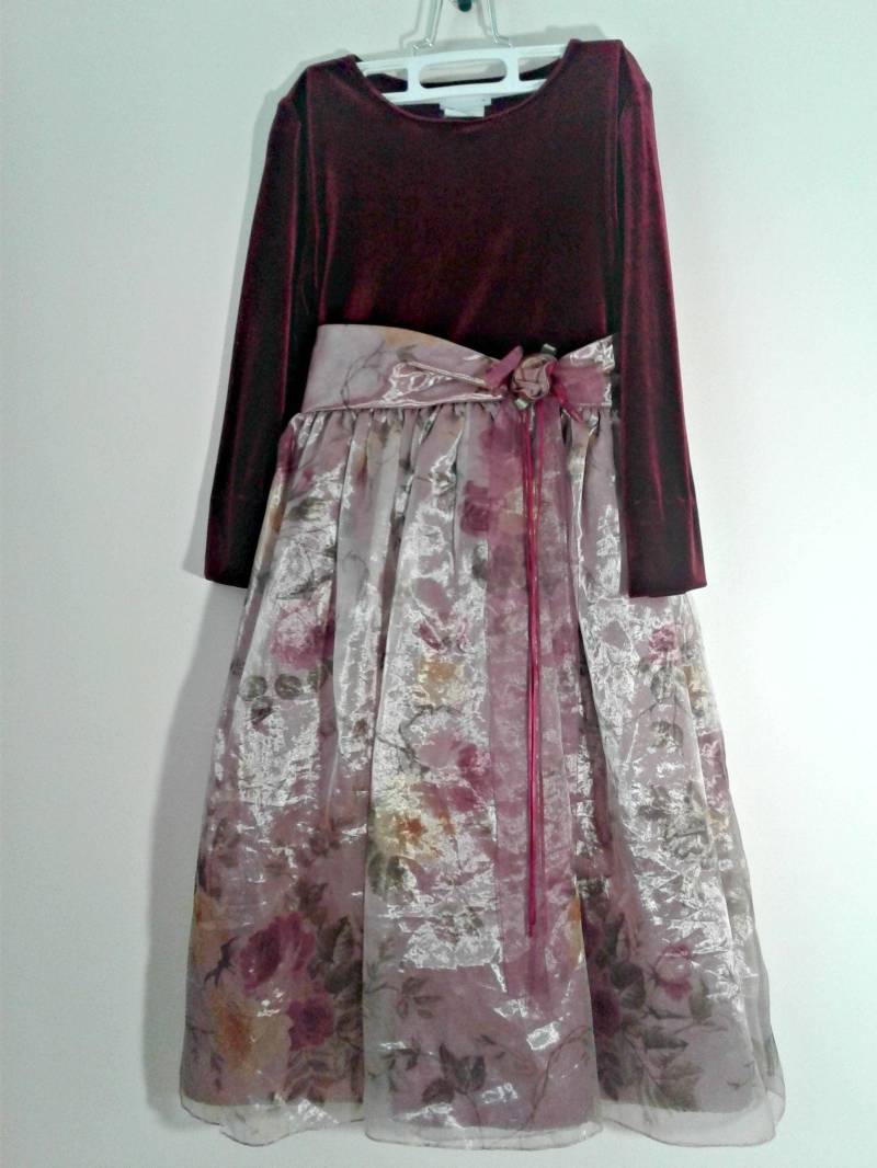 Junge Mädchen Party Kleid, Samt Vintage Blumen Chiffon Geburtstag Kleid von shopevintagewithme