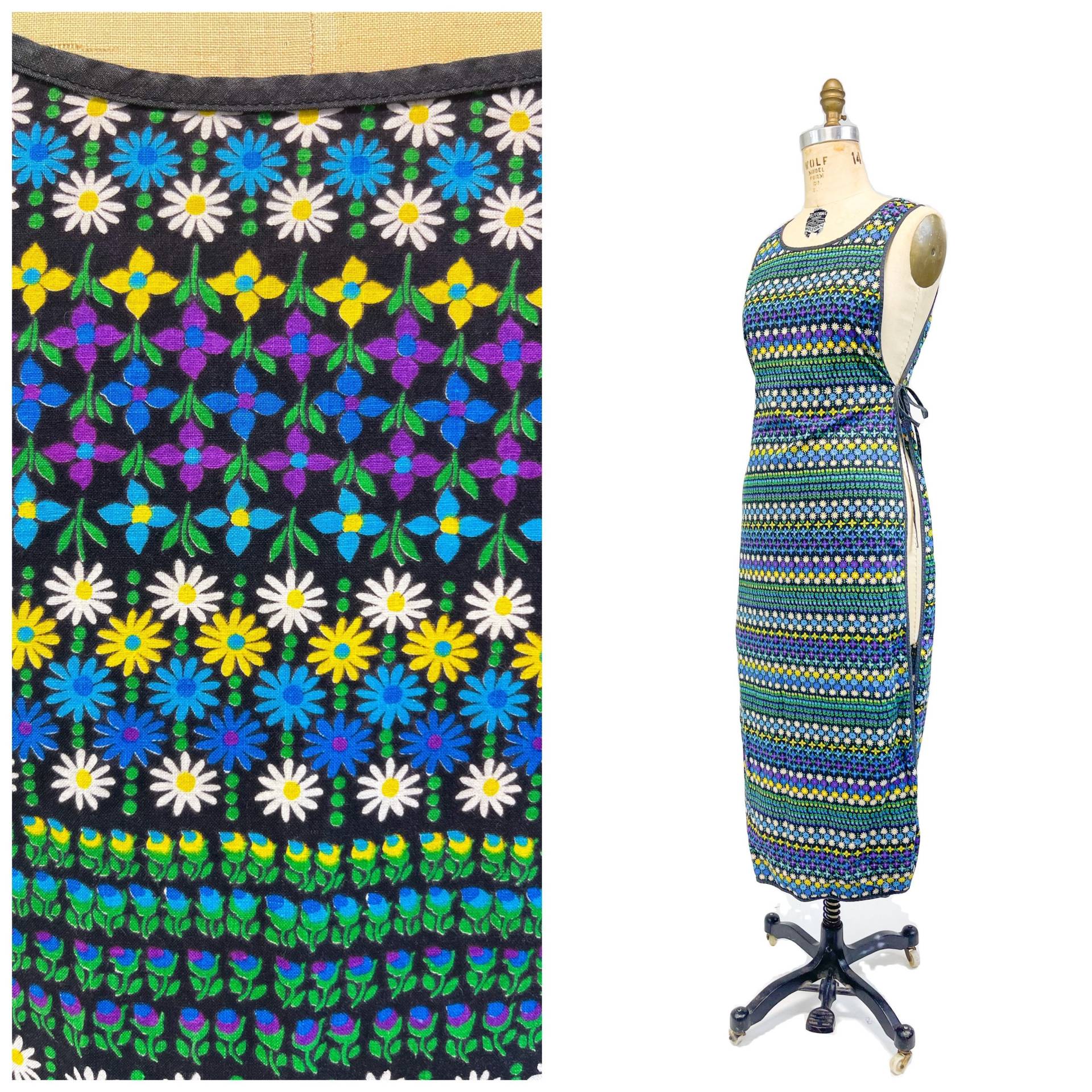 Frisch Vintage 70Er Jahre Geblümter Baumwolle Wappenrock Maxi Hippie Schürze Hängerchen Kleid M von shopgatheringvintage