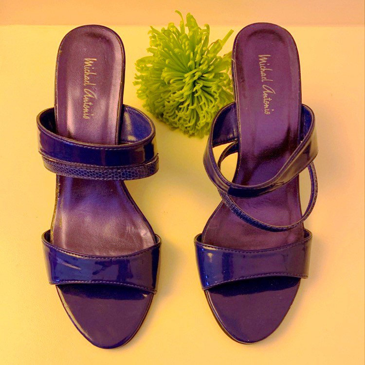 Patent + Schlangenleder Blau Wedges von shopjournal