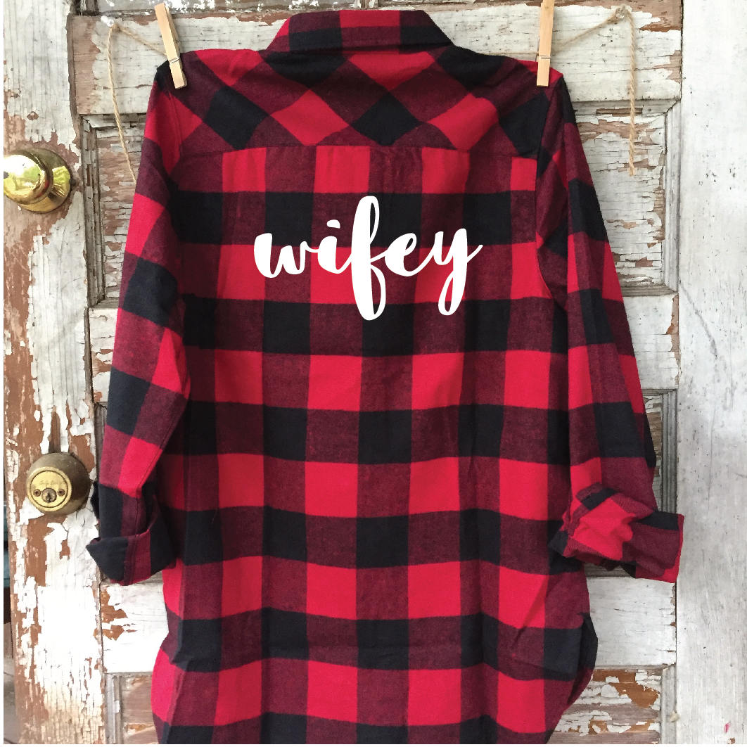 Wifey Flanell, Benutzerdefinierte Flanell, Braut, Junggesellinnenabschied, Wifey, Hochzeit Im Herbst, Büffel Plaid, Brautgeschenk von shopkrissydonohue