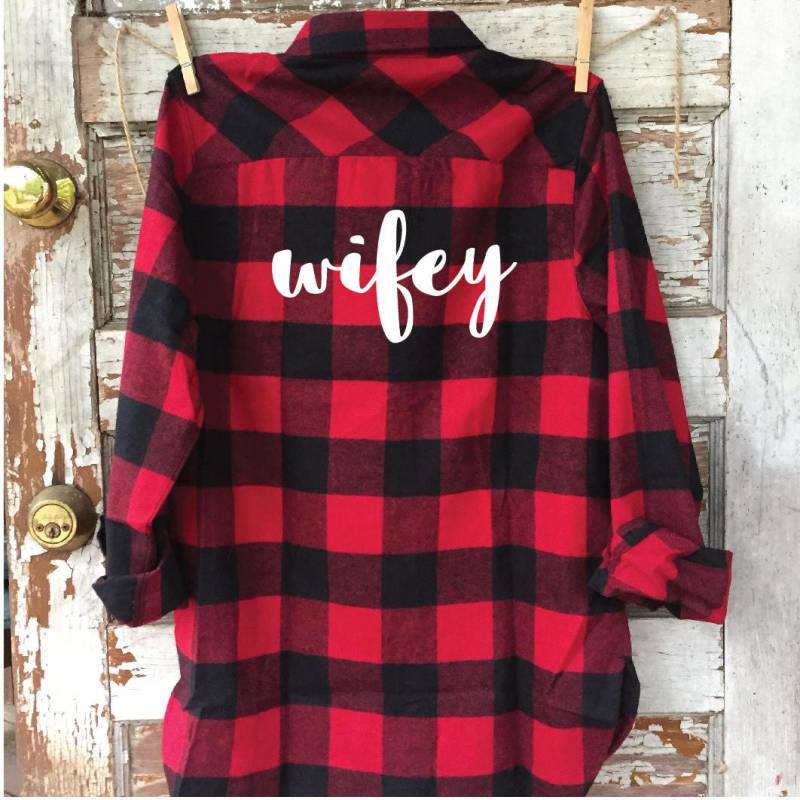Wifey Flanell, Benutzerdefinierte Flanell, Braut, Junggesellinnenabschied, Wifey, Hochzeit Im Herbst, Büffel Plaid, Brautgeschenk von shopkrissydonohue
