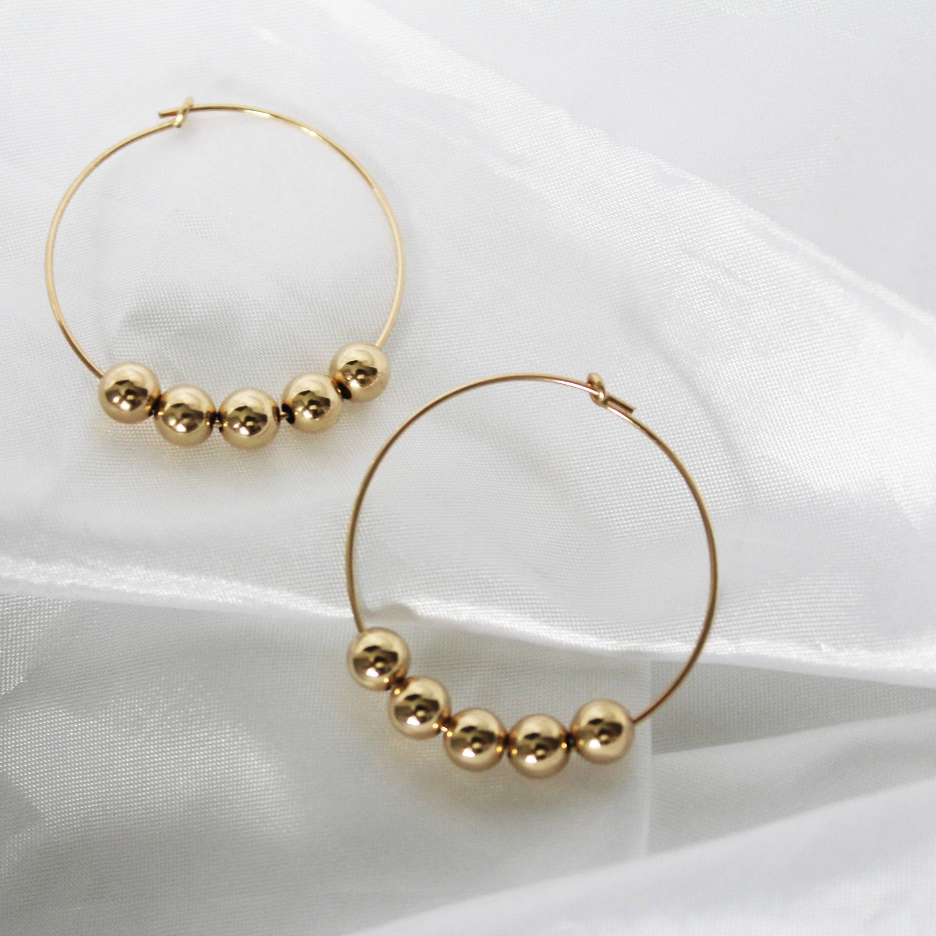 Gold Bead Creolen - Filled Ohrringe Hoop Hoops Perlen Dünne Geschenk Für Sie Gold Bead Creolen - Filled Ohrringe Hoop Hoops Perlen Dünne Geschenk Für Sie von shopluminjewelry