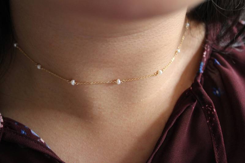 Gold Perlen Kette - Filled Brautschmuck Brautjungfer Geschenk Süsswasserperlen Zarte von shopluminjewelry