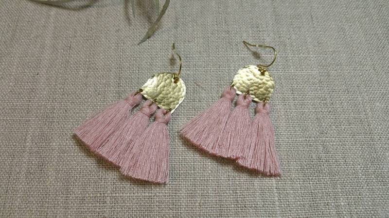 Daniela Tassel Ohrringe/Altrose Quastenohrringe Edelsteinohrringe Boho Chic Minimalistisch Geometrisch - Ect01Dr von shopmaj