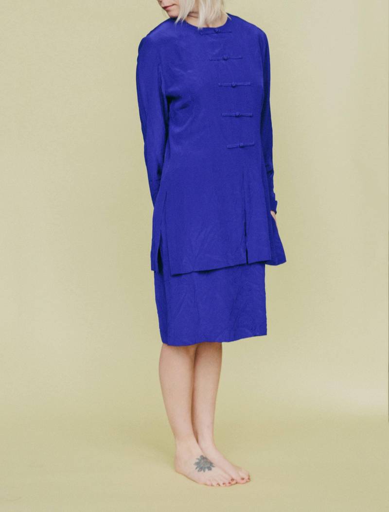 Royalblaues Reines Seidenkleid/Vintage Größe M L von shopmiragestudio