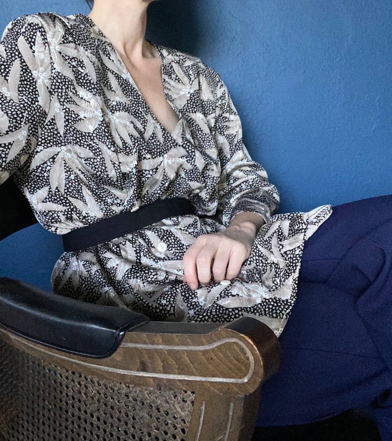 Vintage Blattmuster Kimono Top/Doppelbrust Muster Bluse Vintage Blattmuster Kimono Top/Doppelbrust Muster Bluse von shopmiragestudio