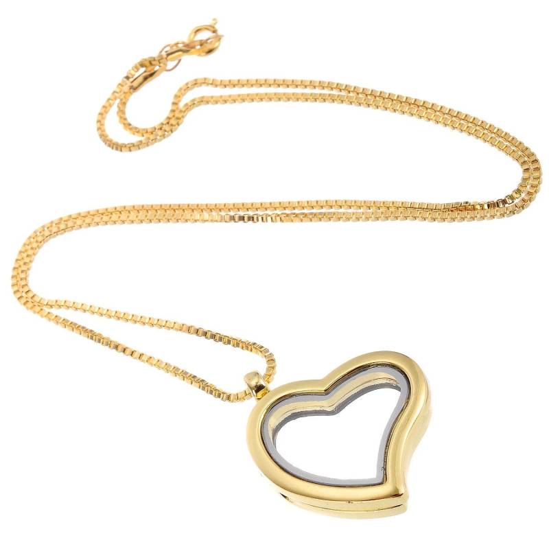 Rubyca Herz Medaillon Halskette Für Lebendige Erinnerung Schwimmende Charms/Gold Glas Anhänger Halskettenlänge 20" 50cm von shoppingSND