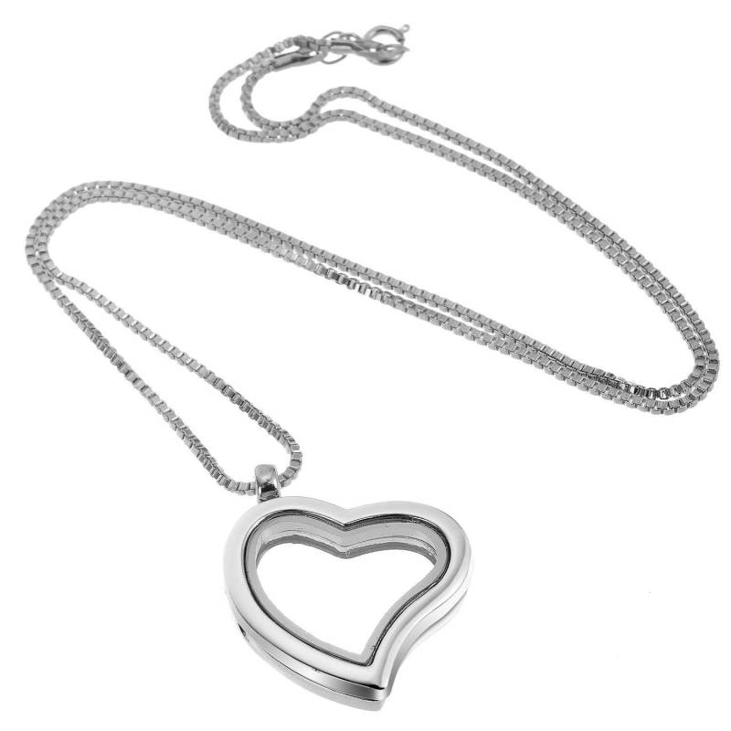 Rubyca Herz Medaillon Halskette Für Lebendige Erinnerung Schwimmende Charms/Silber Glas Anhänger, Halskettenlänge 20" 50cm von shoppingSND