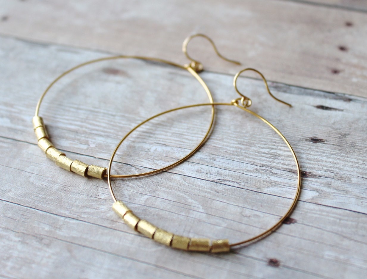 Creolen, Vergoldete Creolen Mit Gebürstetem Gold, Gold French Hook von shoprhubarb