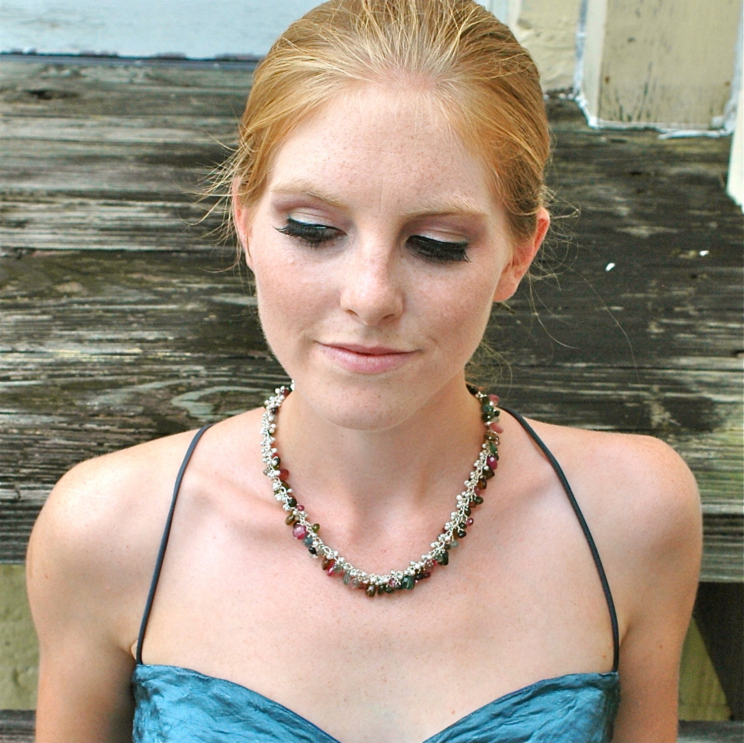 Edelstein Wassermelone Turmalin Halskette/Draht Gewickelt Sterling Silber Geschenk Für Ihr Pink Blau Grün /Ooak von shopshrew