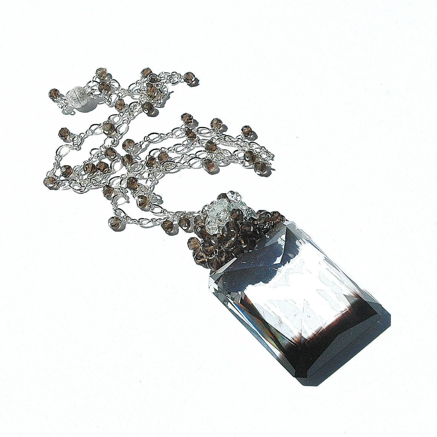 Espresso-Bi-Color-Quarz-Smaragd Geschnitten Anhänger/Smoky Quartz Sterling Silber Draht Gewickelt Halskette Geschenke Für Ihr Braun Ooak von shopshrew