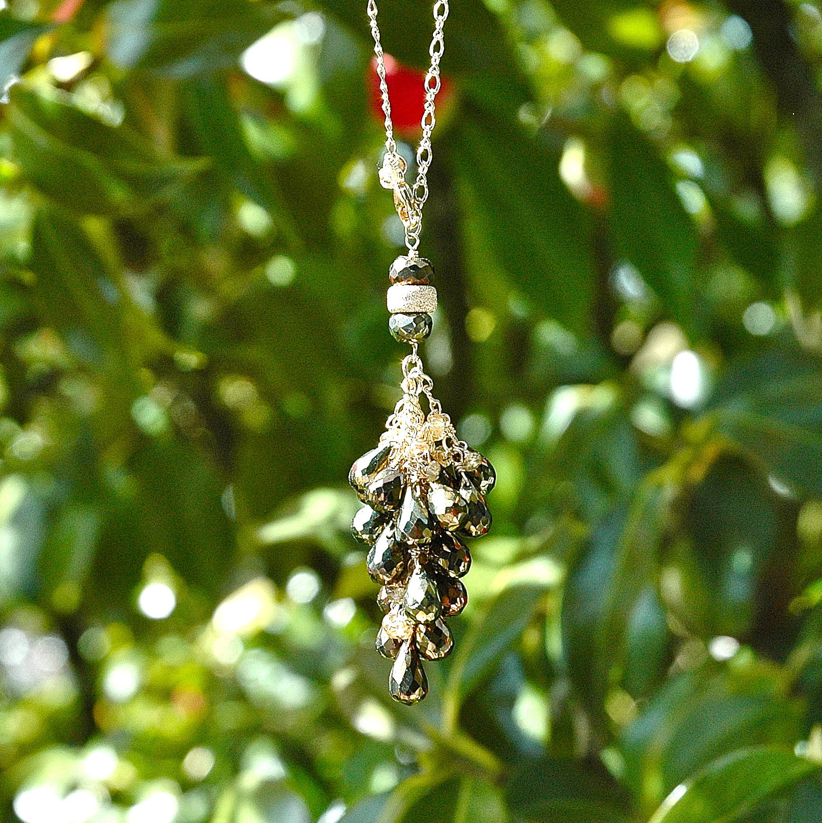 Gold Pyrit & Farbwechsel Granat Halskette Tassel/14K Verstellbar Tränen Draht Gewickelt Edelstein Geschenke Für Ihr Ooak von shopshrew
