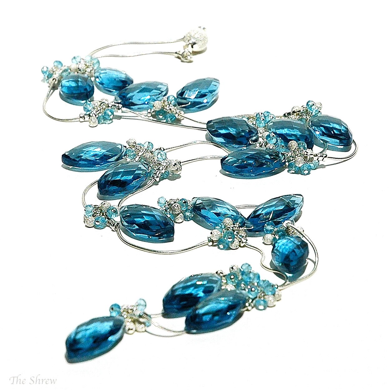 Pfau-Petrol/Blau Quartz Halskette Marquis Teardrops Sterling Silber Draht Gewickelt Boho Kette Geschenke Für Ihr Anweisung Ooak von shopshrew