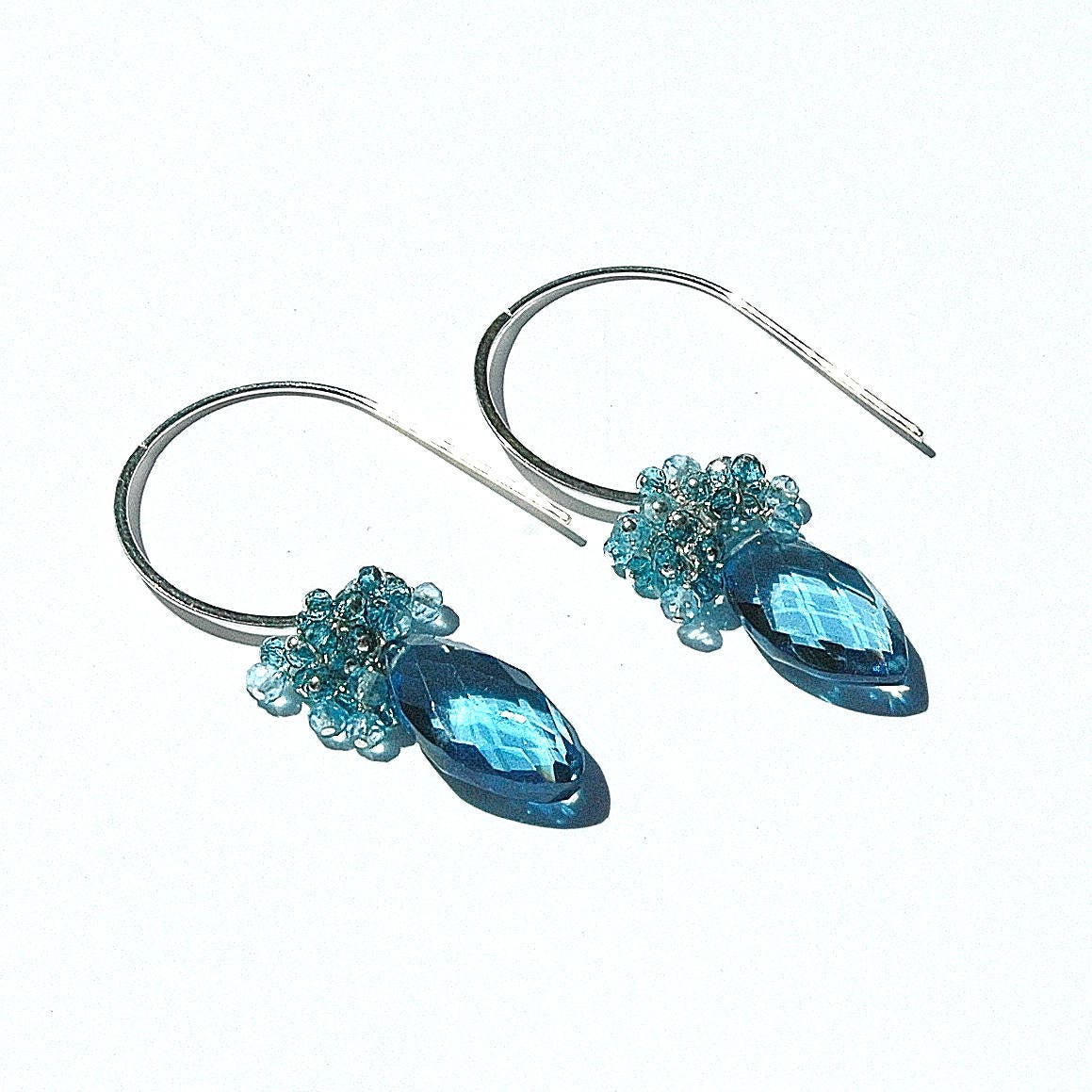 Pfau-Petrol/Blau Quarz Ohrhänger Ohrringe Aquamarin Edelstein Topas Sterling Silber Draht Gewickelt Geschenke Für Ihr Ooak von shopshrew