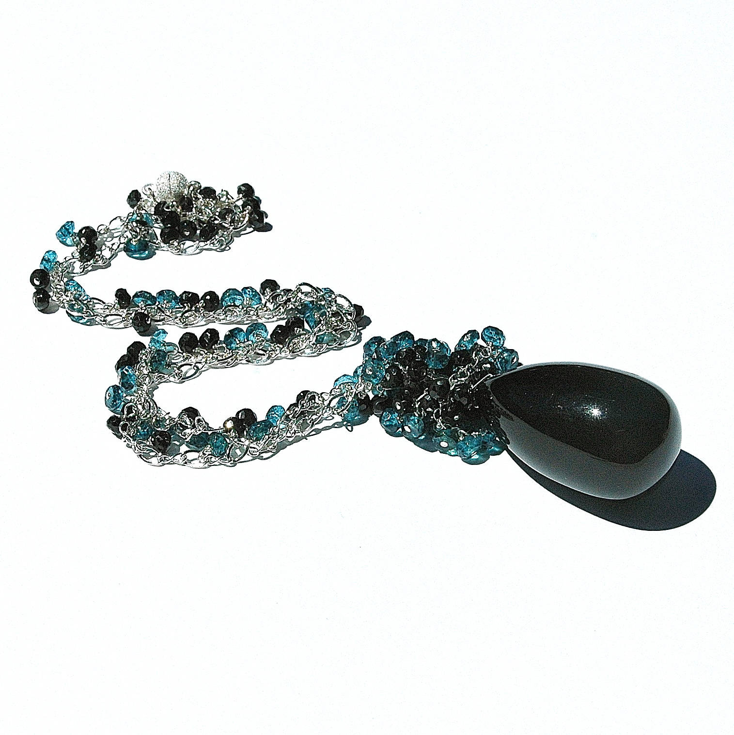 Sensationelle Schwarzen Turmalin Anhänger/Edelstein Spinell Schwarz Petrol Blau Topas Sterling Silber Draht Gewickelt Kleine Schwarze Kleid von shopshrew