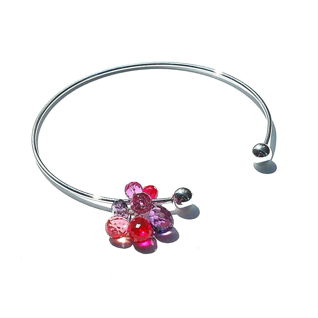 sterling Silber "Beeren" Manschette Armreif/Quarz Charm Armband Rosa Lila Pink Draht Gewickelt Verstellbar Geschenke Für Sie Ooak von shopshrew