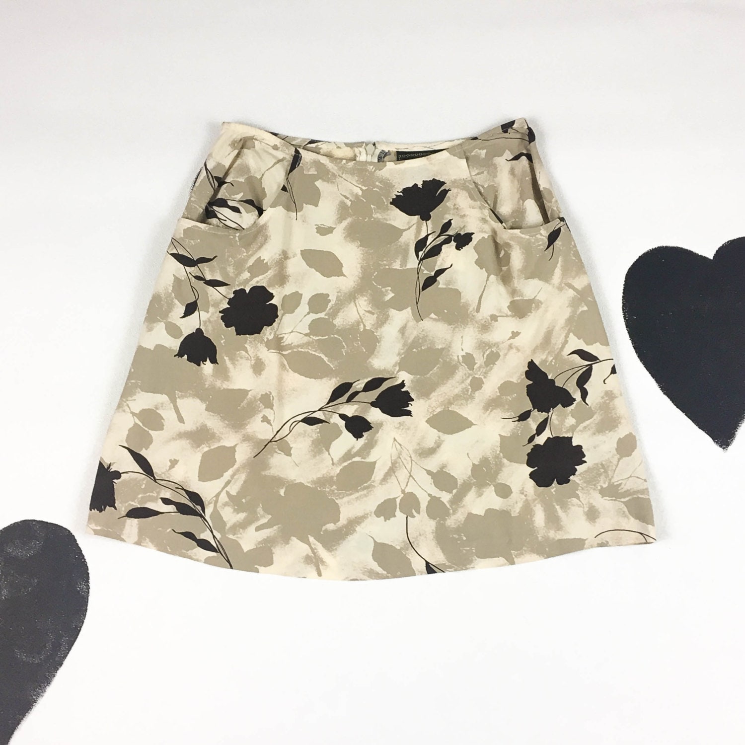 90Er Express Floral Taupe Und Braun Mini Rock/Taschen Größe 3/4 Rayon Allover Print Clueless Flirty Grunge Klein Neutrale von shoptrashdotnet