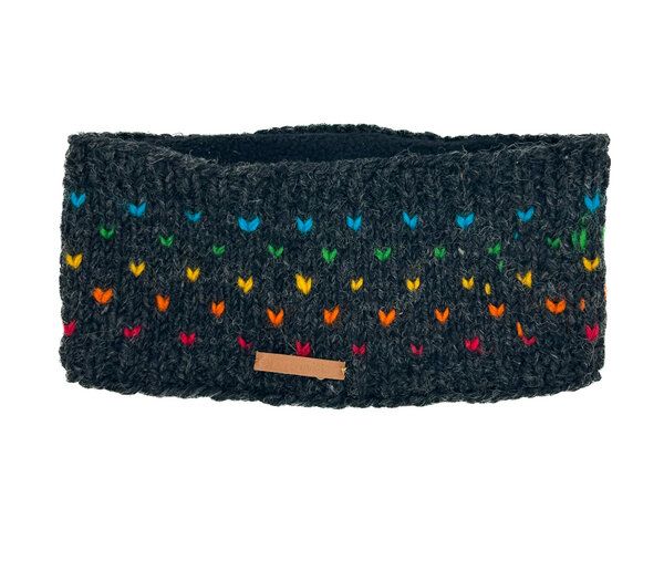 short'n'pietz Schurwollstirnband, handgestrickt anthrazit mit bunten Farbtupfern von short'n'pietz