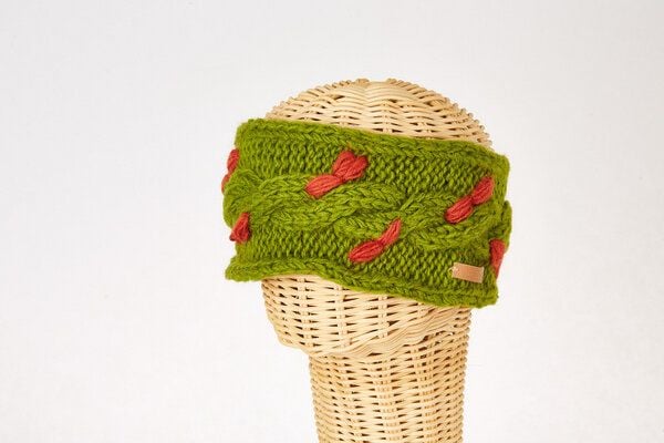 short'n'pietz Schurwollstirnband zweifarbig mit Zopfmuster, handgestrickt von short'n'pietz