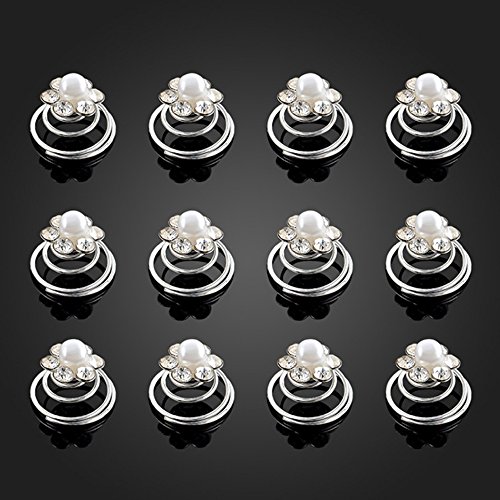 showll weiß Haarspiralen Haarspinnen,12 Stück Perlen Curlies Brauthaarschmuck Blumen aus Perlen und Strass, Hochzeit Brautschmuck Braut Haarschmuck Haarklammer von showll