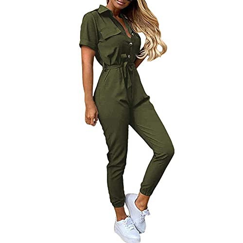 shownicer Jumpsuit Damen Elegant Langarm Playsuit V-Ausschnitt Casual Lose Overalls Lang Romper B Grün M von shownicer