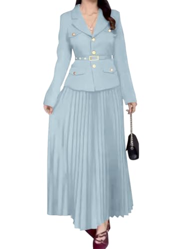shownicer 2-teiliges Set Damen Business Anzug mit Revers und Plissee Maxirock mit Gürtel Damenrock Set Blazer mit V-Ausschnitt und Maxi Plissee Rock Sets A Blau XXL shownicer 2-teiliges Set Damen Business Anzug mit Revers und Plissee Maxirock mit Gürtel Damenrock Set Blazer mit V-Ausschnitt und Maxi Plissee Rock Sets A Blau XXL von shownicer