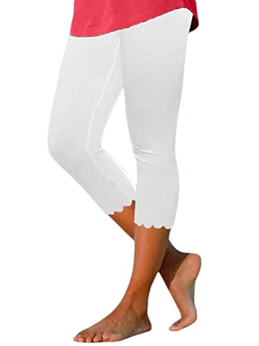 shownicer 3/4 Leggings Damen Capri Leggins High Waist Caprihose Sommer Blickdicht Sportleggins Sporthose Gym Outdoor Yoga Hose Kurze Einfarbig Slim Fit Elastische Taille Yogahose A Weiß XXL von shownicer