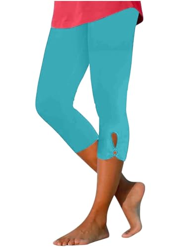 shownicer 3/4 Leggings Damen Capri Leggins High Waist Caprihose Sommer Blickdicht Sportleggins Sporthose Gym Outdoor Yoga Hose Kurze Einfarbig Slim Fit Elastische Taille Yogahose C Himmelblau XXL von shownicer