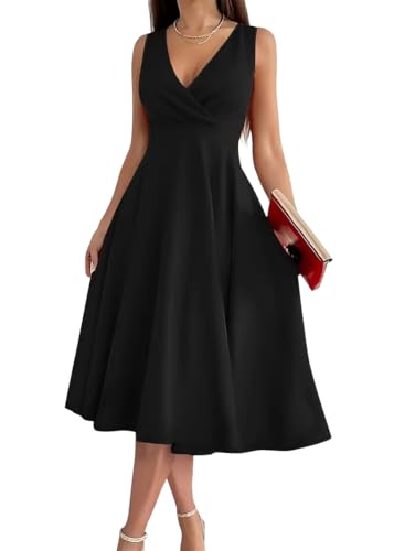shownicer Abendkleid Damen Elegant V-Ausschnitt Midikleid A-Linie Cocktailkleider Partykleid A Schwarz M von shownicer