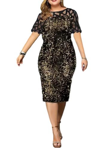 shownicer Abendkleid für Damen Elegant Retro Große Größen Tunika Midi-Kleider Rundhalsausschnitt Cocktailkleid Festlich Kleid B Gelb M von shownicer