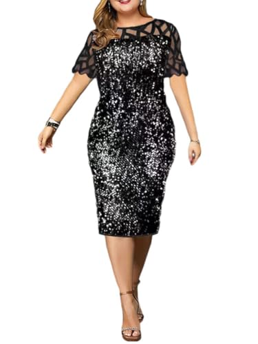 shownicer Abendkleid für Damen Elegant Retro Große Größen Tunika Midi-Kleider Rundhalsausschnitt Cocktailkleid Festlich Kleid B Grau XL von shownicer