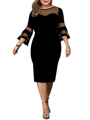 shownicer Abendkleid für Damen Elegant Retro Große Größen Tunika Midi-Kleider Rundhalsausschnitt Cocktailkleid Festlich Kleid A Schwarz XXL von shownicer