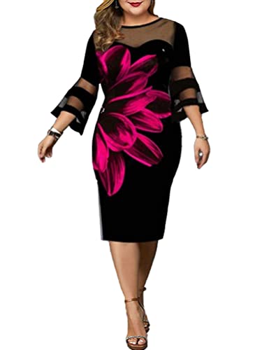 shownicer Abendkleid für Damen Elegant Retro Große Größen Tunika Midi-Kleider Rundhalsausschnitt Cocktailkleid Festlich Kleider D Violett XXL von shownicer