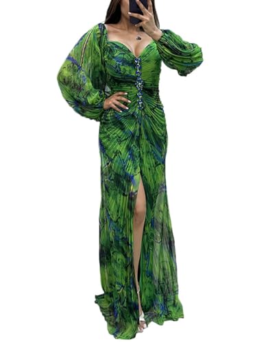shownicer Abendkleider Damen Mode Einfarbig Lang Elegante A-Linie Abendkleider Hohe Taille Kleider Tüll Abschlussballkleid Partykleid Maxikleid C Grün M von shownicer