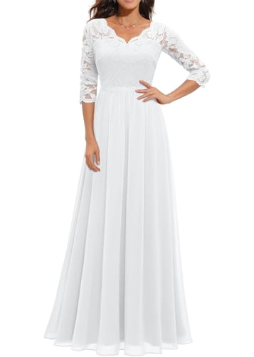 shownicer Abendkleider Elegant Spitzenkleid Chiffon Kleid Brautjunferkleid Dress Partykleid Lang Ballkleid Strandkleid A Weiß M von shownicer