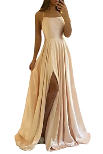 shownicer Abschlusskleid Damen Ballkleider Off Shoulder Lang Elegant Hochzeit Vintage A-Linie Partykleid Lang Abendkleider Schlitz Cocktailkleid Festkleider Brautkleid A Champagner S von shownicer