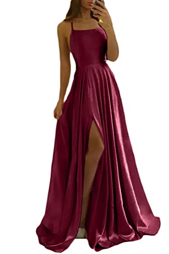 shownicer Abschlusskleid Damen Off Shoulder Lang Elegant Hochzeit Vintage A-Linie Partykleid Lang Abendkleider Schlitz Cocktailkleid Festkleider Brautkleid Ballkleider A Weinrot L von shownicer