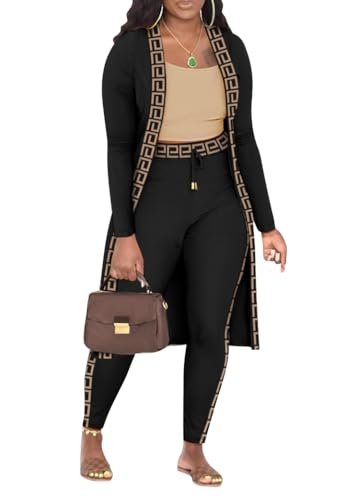 shownicer Anzug Damen Elegant 3 Teiler Ärmellos Tank Top Und Jogginghose Und Cardigan Set Casual Loungewear Slim Fit Lounge Set Freizeitanzug Sport Outfit Streetwear A Schwarz2 XXL von shownicer