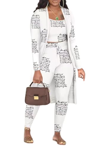 shownicer Anzug Damen Elegant 3 Teiler Ärmellos Tank Top Und Jogginghose Und Cardigan Set Casual Loungewear Slim Fit Lounge Set Freizeitanzug Sport Outfit Streetwear A Weiß1 M von shownicer