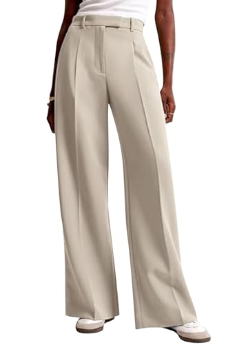 shownicer Anzughose Damen Elegant Weite Hosen Stoffhose Bequeme Business Freizeithose Leichte Damenhose Sommerhosen Mit Taschen A Aprikose XL von shownicer