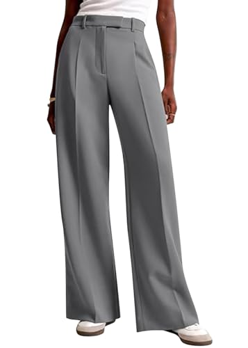 shownicer Anzughose Damen Elegant Weite Hosen Stoffhose Bequeme Business Freizeithose Leichte Damenhose Sommerhosen Mit Taschen A Grau M von shownicer