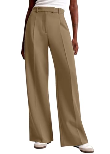 shownicer Anzughose Damen Elegant Weite Hosen Stoffhose Bequeme Business Freizeithose Leichte Damenhose Sommerhosen Mit Taschen A Khaki M von shownicer